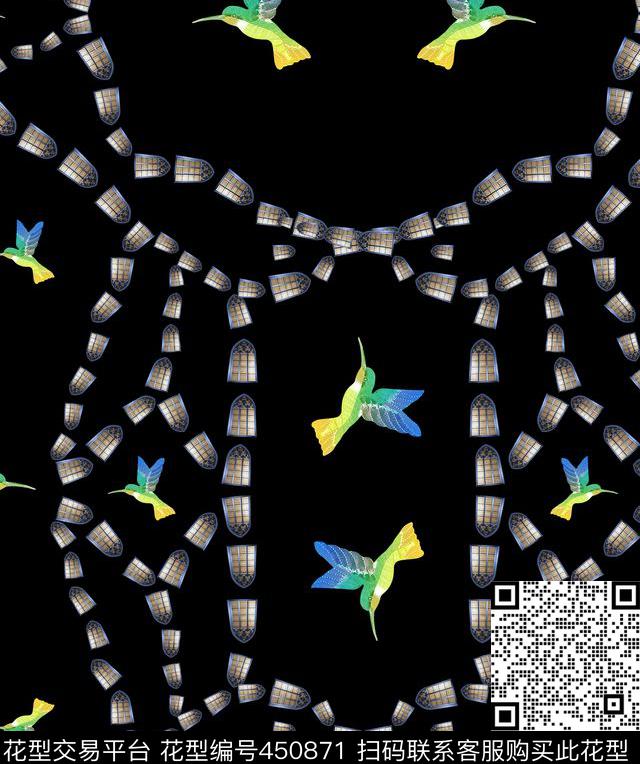 花卉流行时尚鸟数码印花华亿平台下载（图片编号: 450871） - 瓦栏（Walan）
