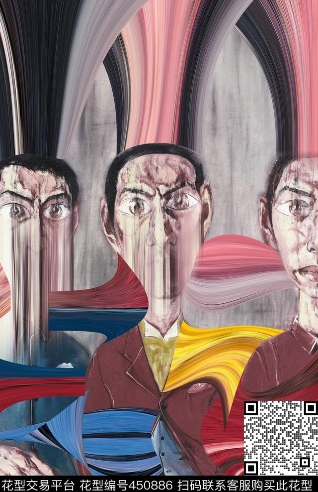 抽象创意流动线条数码印花华亿平台下载（图片编号: 450886） - 瓦栏（Walan）