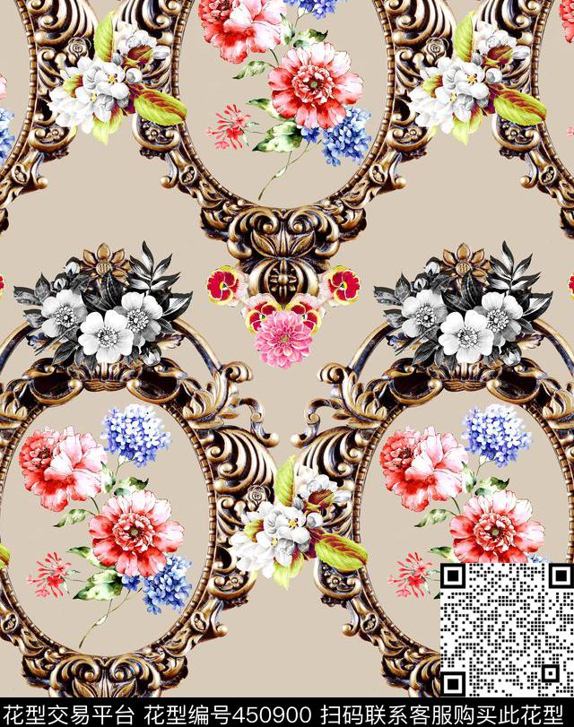 时尚欧式花纹边框水彩花卉数码印花华亿平台下载（图片编号: 450900） - 瓦栏（Walan）