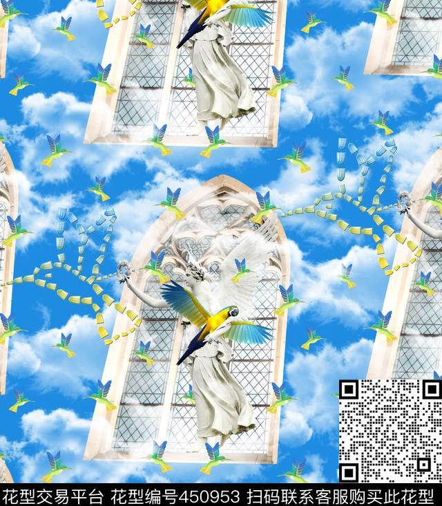 风景鸟欧式数码印花华亿平台下载（图片编号: 450953） - 瓦栏（Walan）