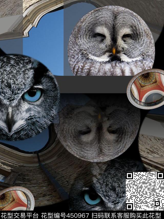 建筑解构鹰头数码印花华亿平台下载（图片编号: 450967） - 瓦栏（Walan）