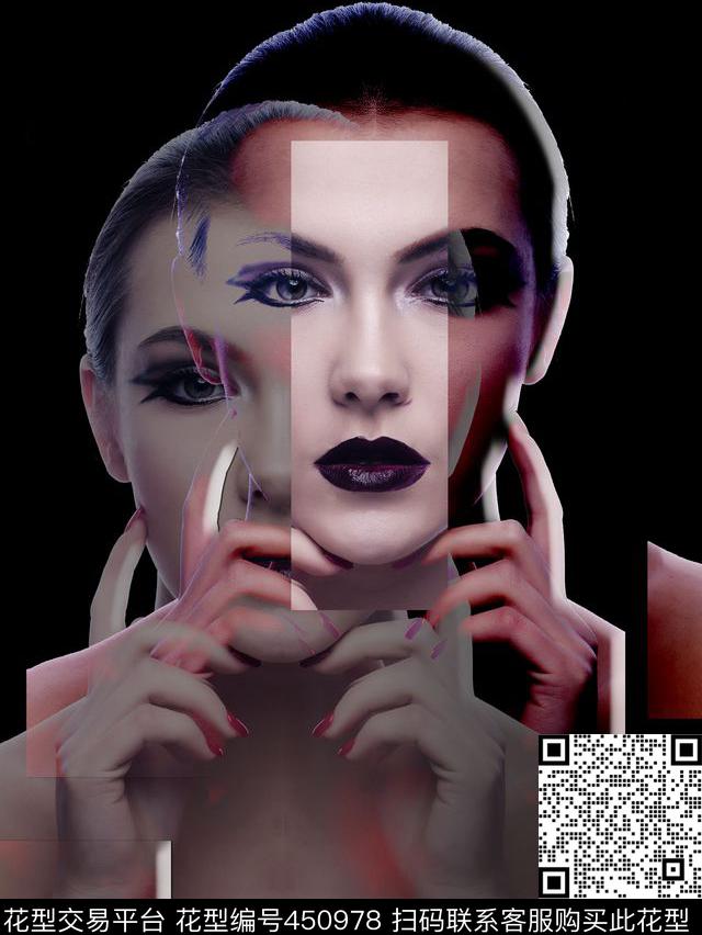 分割元素科技色彩人物头像数码印花华亿平台下载（图片编号: 450978） - 瓦栏（Walan）