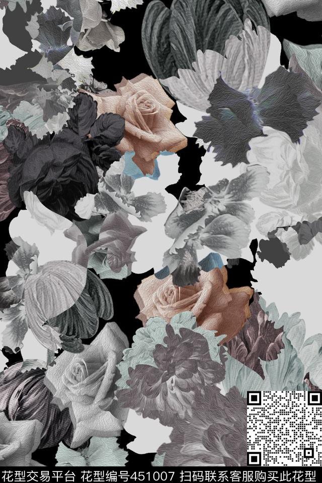 潮牌花卉滤色数码印花华亿平台下载（图片编号: 451007） - 瓦栏（Walan）