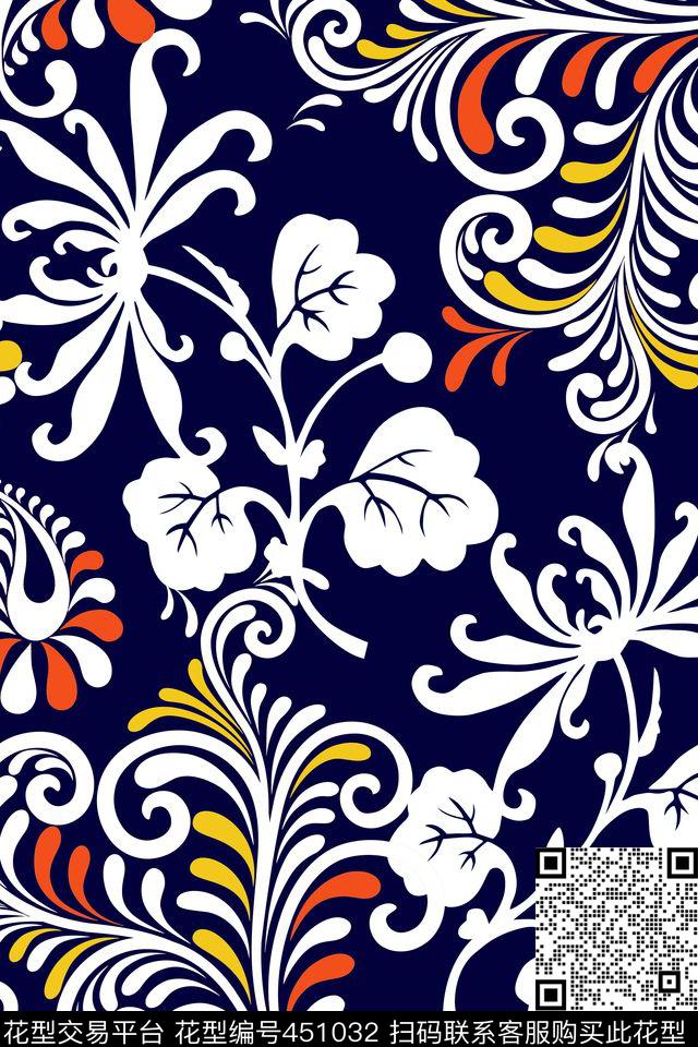 大牌花卉风格化传统印花华亿平台下载（图片编号: 451032） - 瓦栏（Walan）