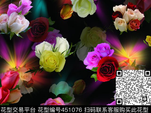 花卉绚丽幻彩玫瑰数码印花华亿平台下载（图片编号: 451076） - 瓦栏（Walan）