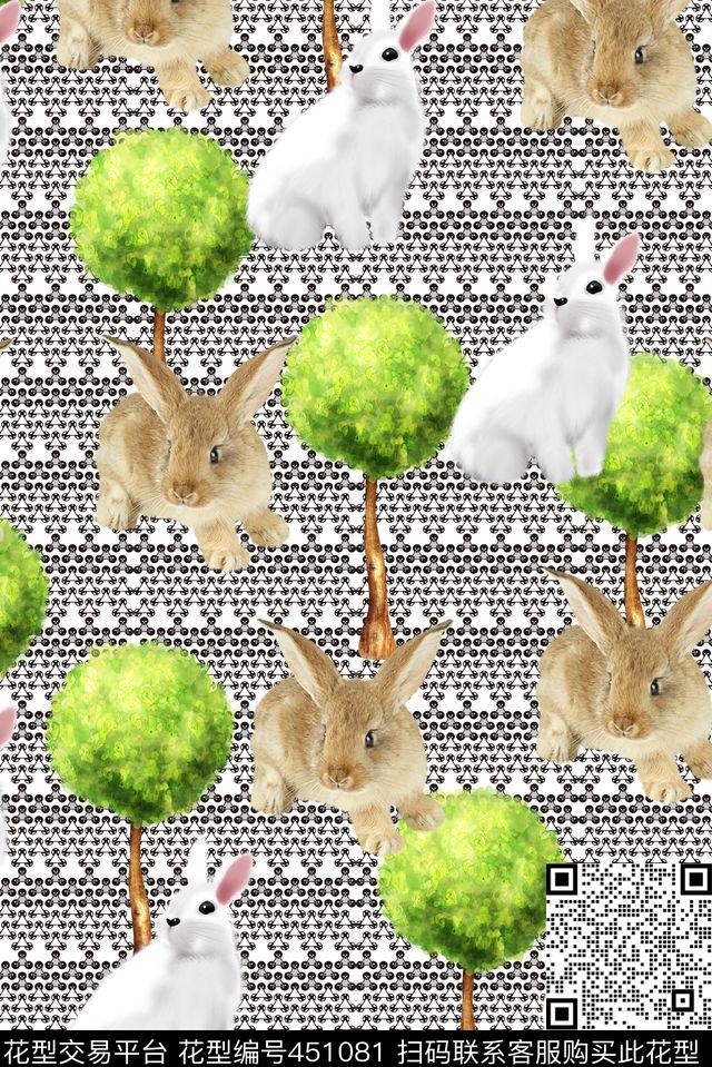 格子几何兔子可爱数码印花华亿平台下载（图片编号: 451081） - 瓦栏（Walan）