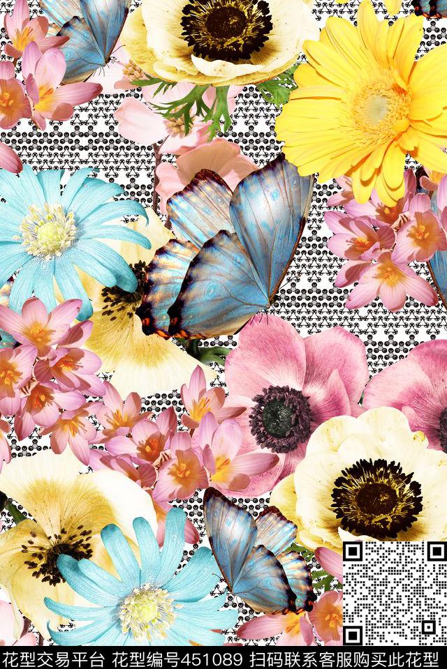 田园花卉蝴蝶数码印花华亿平台下载（图片编号: 451089） - 瓦栏（Walan）