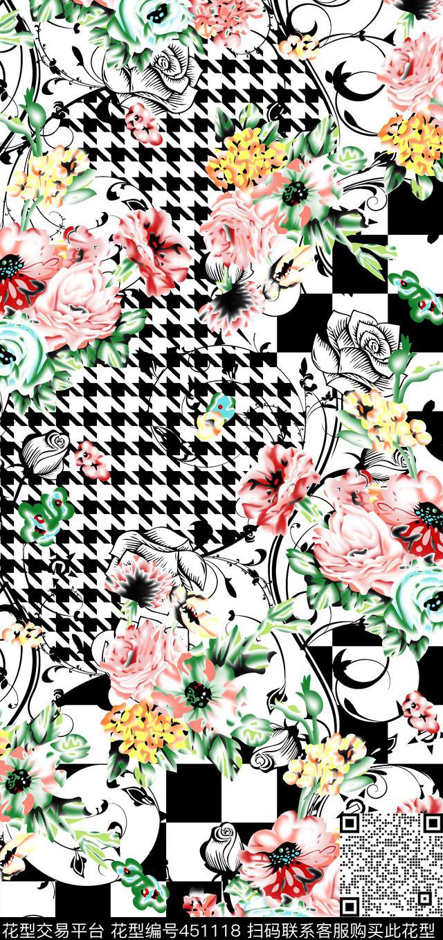 抽象方格古典数码印花华亿平台下载（图片编号: 451118） - 瓦栏（Walan）