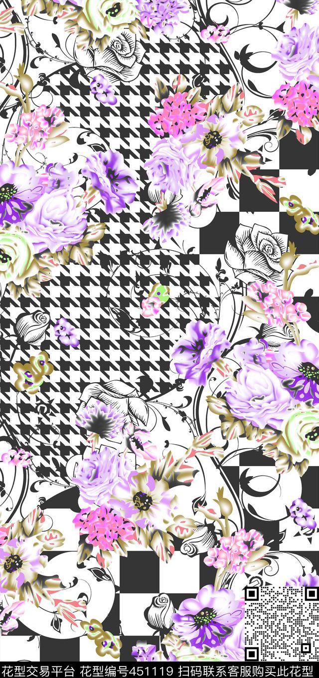 千鸟格方格抽象数码印花华亿平台下载（图片编号: 451119） - 瓦栏（Walan）