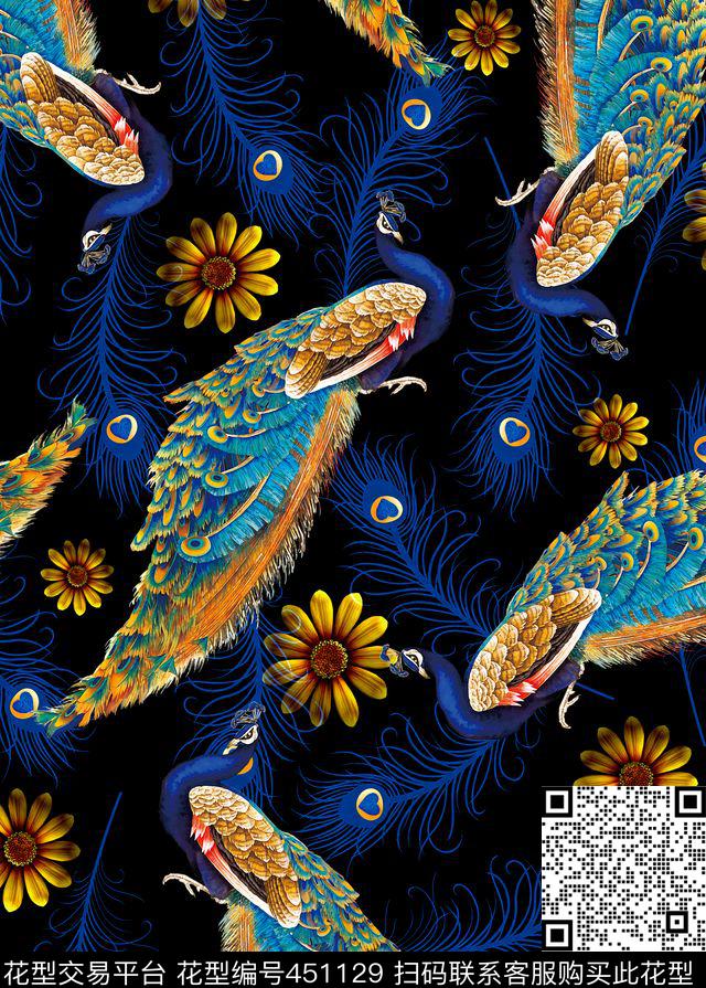 花卉孔雀时尚数码印花华亿平台下载（图片编号: 451129） - 瓦栏（Walan）