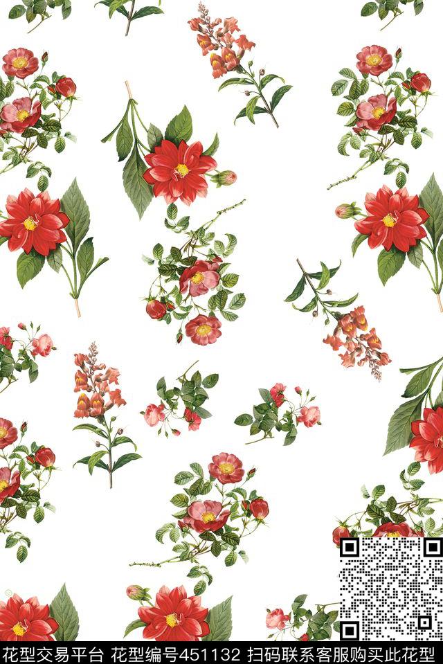 简单花卉时尚数码印花华亿平台下载（图片编号: 451132） - 瓦栏（Walan）