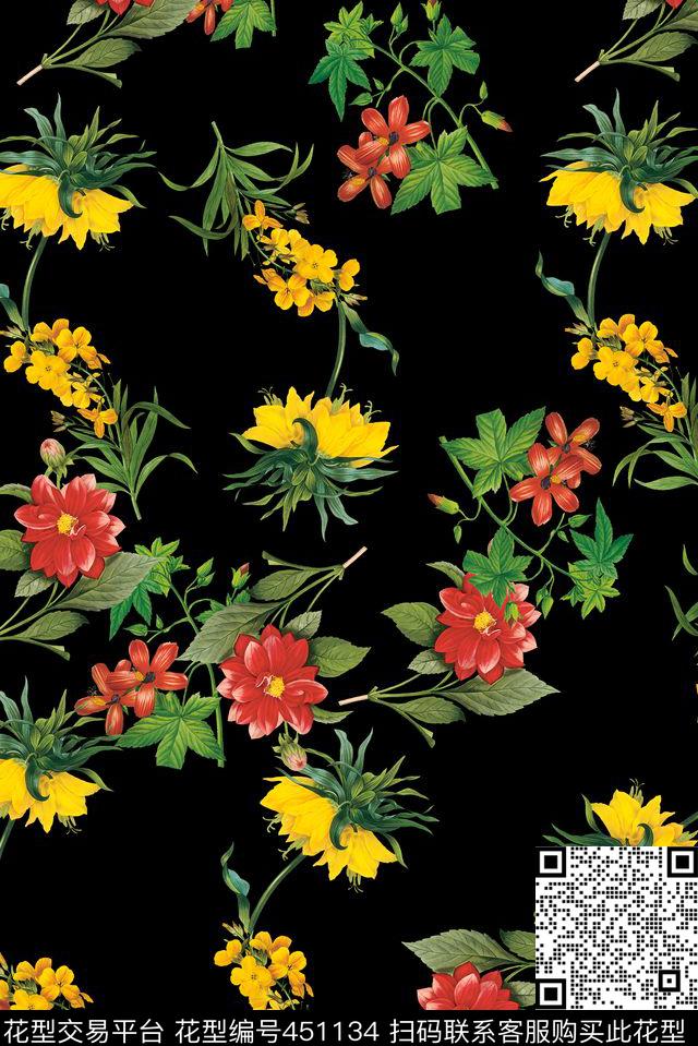 时尚花卉简单数码印花华亿平台下载（图片编号: 451134） - 瓦栏（Walan）