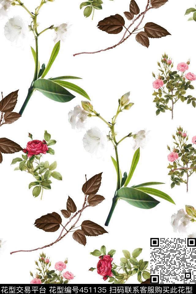 时尚花卉简单数码印花华亿平台下载（图片编号: 451135） - 瓦栏（Walan）