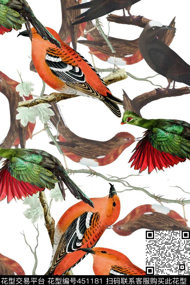 时尚鸟儿集合数码印花华亿平台下载（图片编号: 451181） - 瓦栏（Walan）