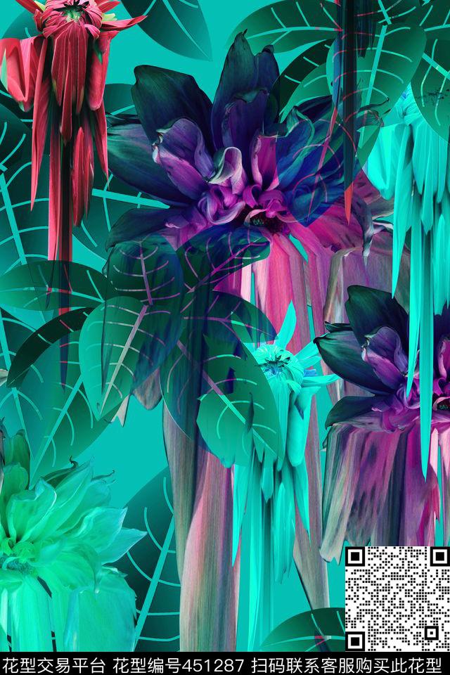 优雅花卉热带风情数码印花华亿平台下载（图片编号: 451287） - 瓦栏（Walan）