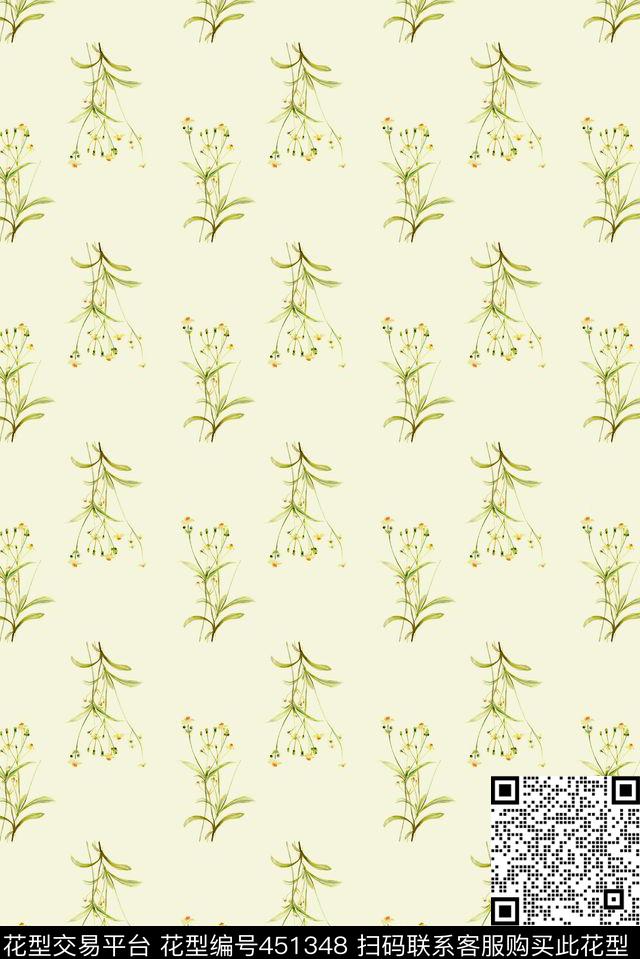 小清新手绘水彩小野菊野菊花可爱连衣裙数码印花华亿平台下载（图片编号: 451348） - 瓦栏（Walan）