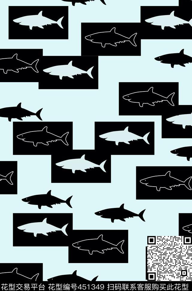长方形色块简单大方鲨鱼传统印花华亿平台下载（图片编号: 451349） - 瓦栏（Walan）