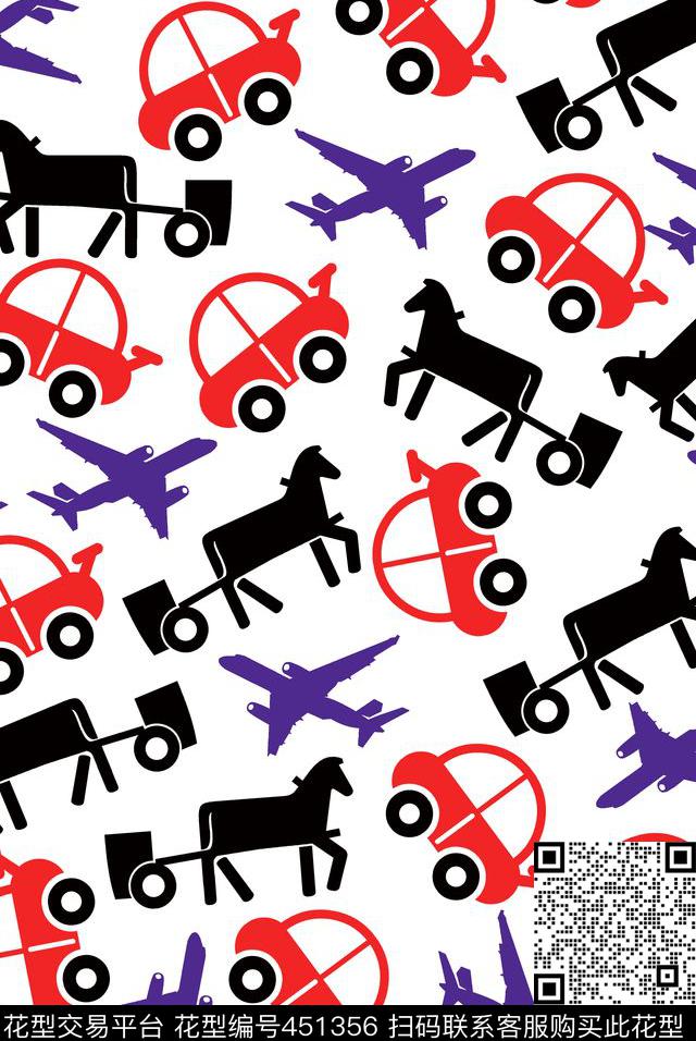 飞机卡通元素马车传统印花华亿平台下载（图片编号: 451356） - 瓦栏（Walan）