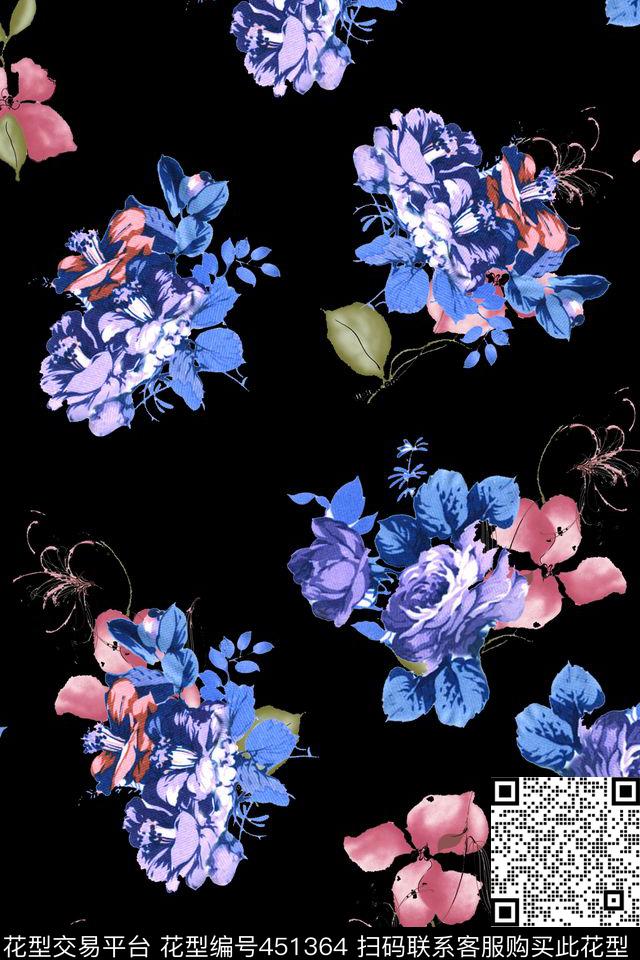 中式花朵写意传统印花华亿平台下载（图片编号: 451364） - 瓦栏（Walan）