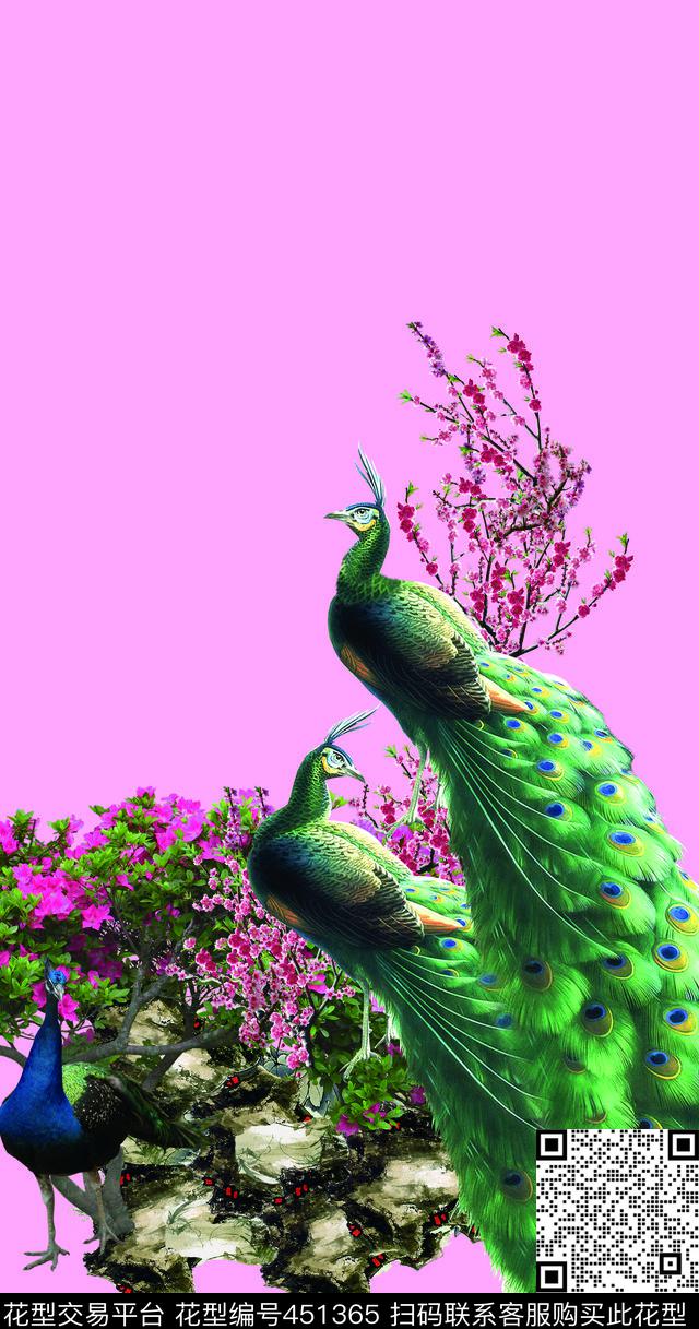 花卉孔雀自然数码印花华亿平台下载（图片编号: 451365） - 瓦栏（Walan）
