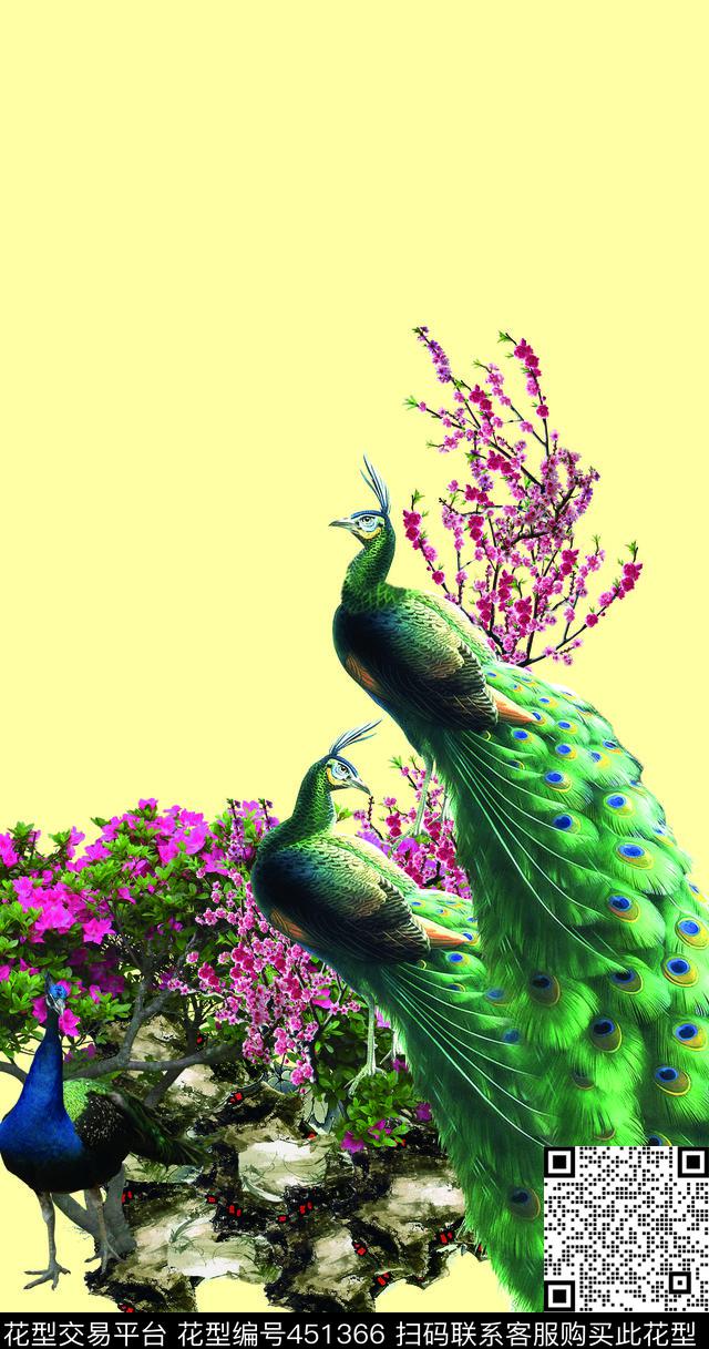 自然孔雀花卉数码印花华亿平台下载（图片编号: 451366） - 瓦栏（Walan）