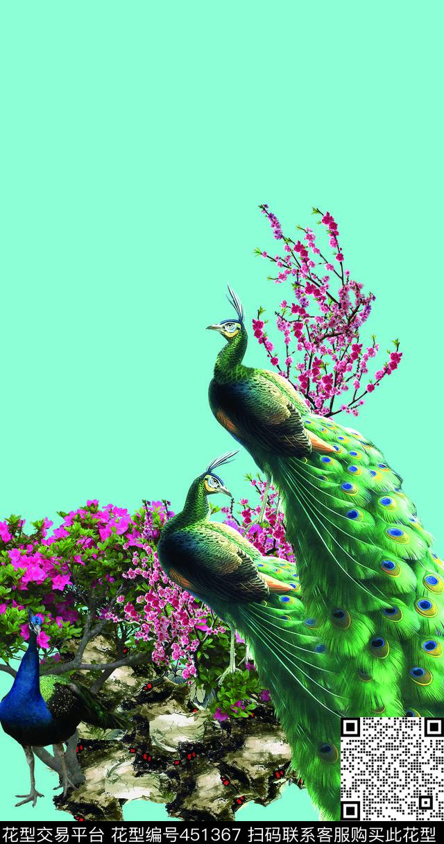 自然孔雀花卉数码印花华亿平台下载（图片编号: 451367） - 瓦栏（Walan）