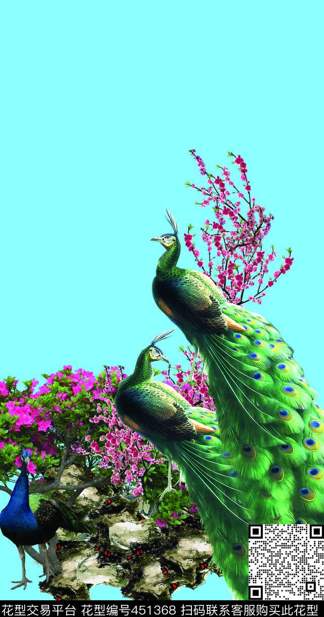 自然孔雀花卉数码印花华亿平台下载（图片编号: 451368） - 瓦栏（Walan）