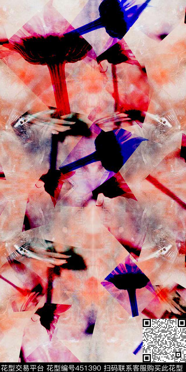 破坏花卉抽象数码印花华亿平台下载（图片编号: 451390） - 瓦栏（Walan）