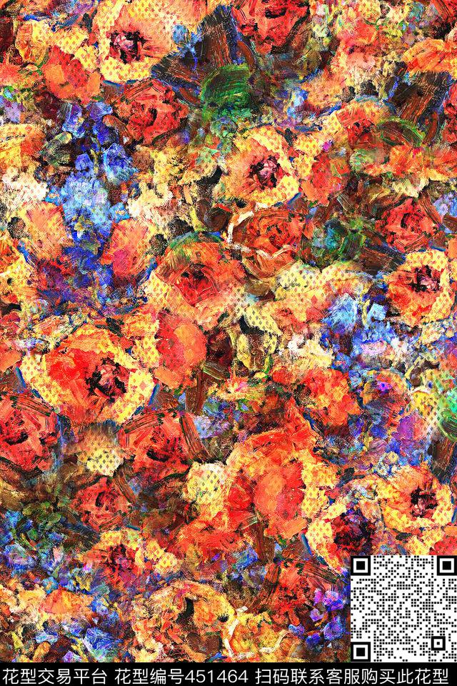 油画花卉抽象数码印花华亿平台下载（图片编号: 451464） - 瓦栏（Walan）