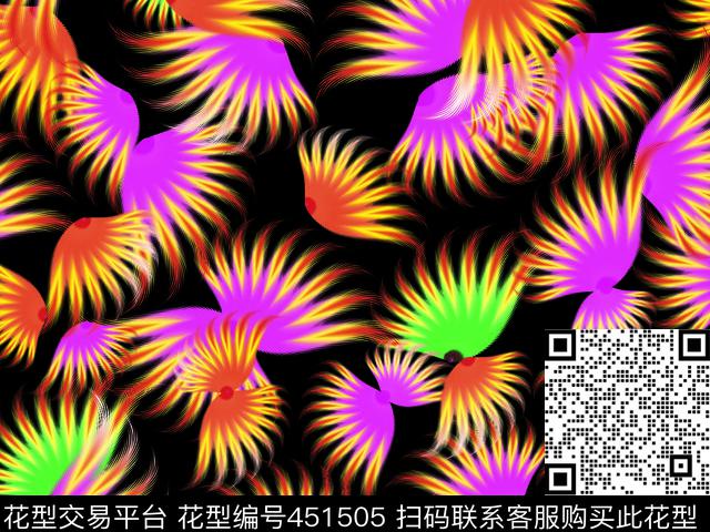 绚丽羽毛幻彩黑底数码印花华亿平台下载（图片编号: 451505） - 瓦栏（Walan）