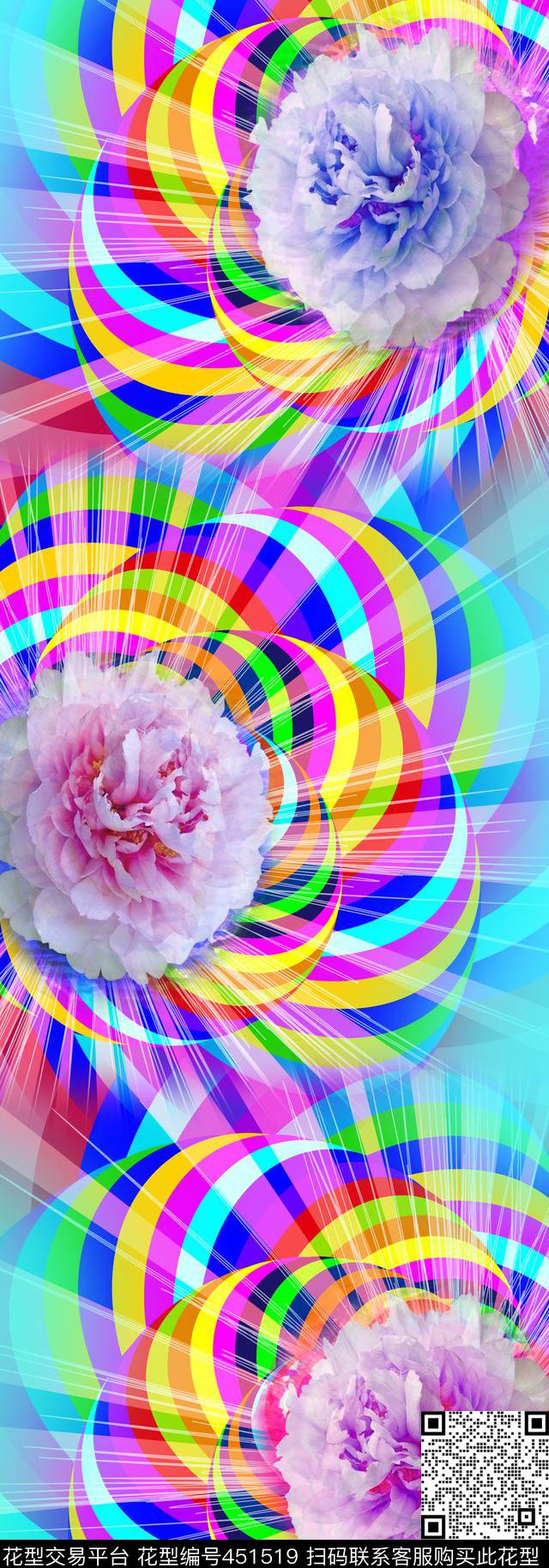 花卉长巾设计几何现代花数码印花华亿平台下载（图片编号: 451519） - 瓦栏（Walan）