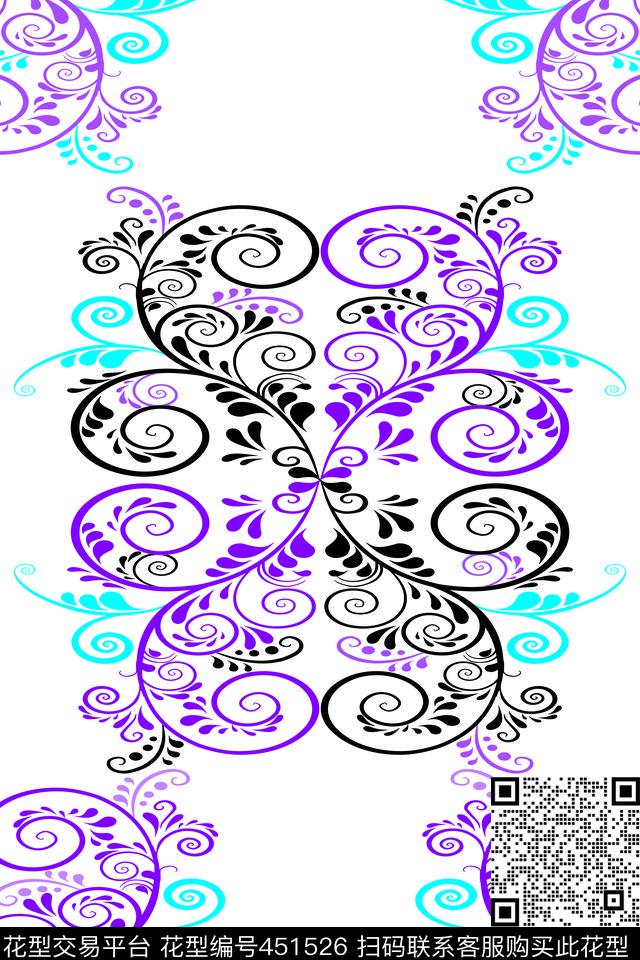 抽象花宫廷线条花传统印花华亿平台下载（图片编号: 451526） - 瓦栏（Walan）