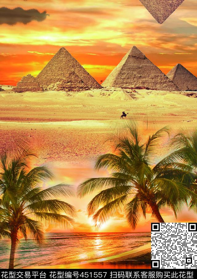 大海黄昏金字塔背景海南椰树数码印花华亿平台下载（图片编号: 451557） - 瓦栏（Walan）