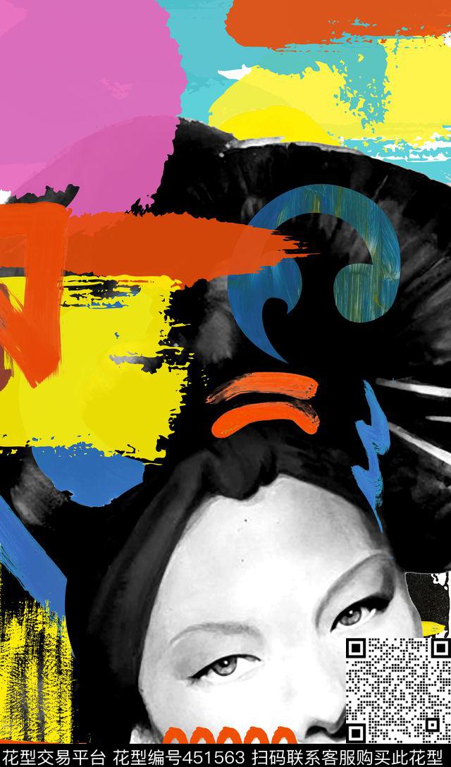 人物插画时尚个性撞色拼贴数码印花华亿平台下载（图片编号: 451563） - 瓦栏（Walan）