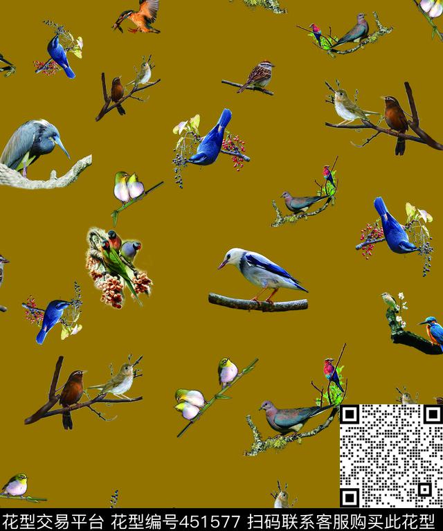 鸟类时尚满底数码印花华亿平台下载（图片编号: 451577） - 瓦栏（Walan）