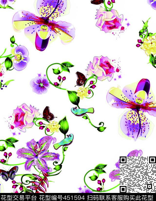 复古旗袍花传统印花华亿平台下载（图片编号: 451594） - 瓦栏（Walan）