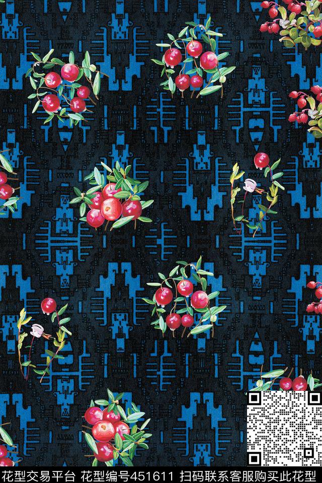 时尚水果水墨数码印花华亿平台下载（图片编号: 451611） - 瓦栏（Walan）