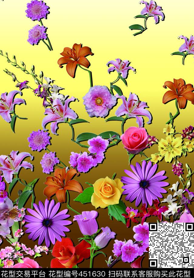 时尚花卉过度底纹数码印花华亿平台下载（图片编号: 451630） - 瓦栏（Walan）