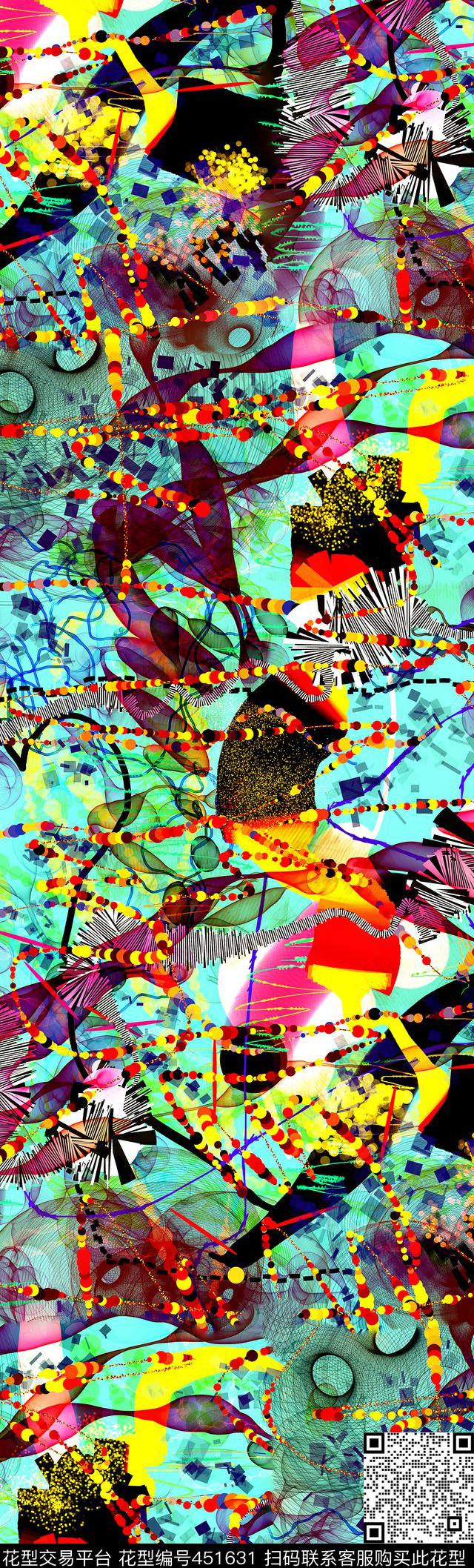 抽象几何热情奔放数码印花华亿平台下载（图片编号: 451631） - 瓦栏（Walan）