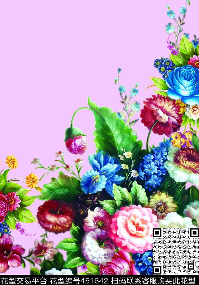时尚花卉油画花定位花数码印花华亿平台下载（图片编号: 451642） - 瓦栏（Walan）