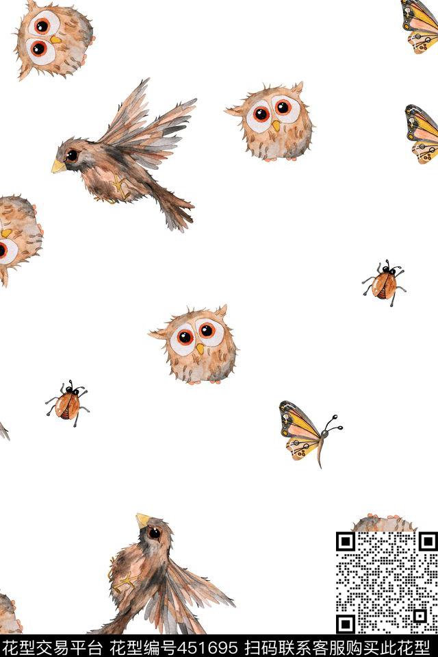 可爱小动物猫头鹰数码印花华亿平台下载（图片编号: 451695） - 瓦栏（Walan）