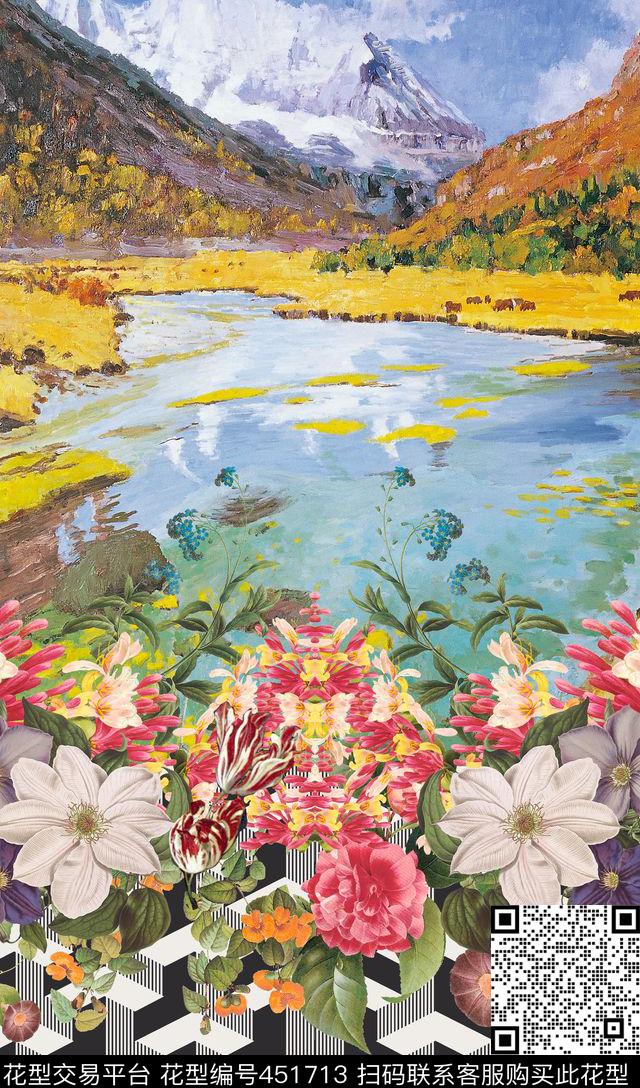 定位风景复古时尚大牌数码印花华亿平台下载（图片编号: 451713） - 瓦栏（Walan）