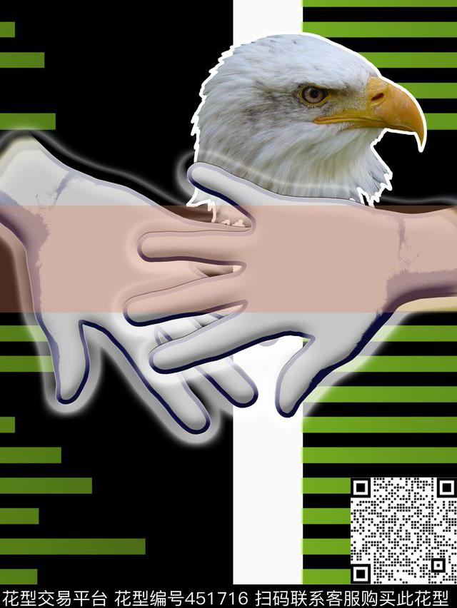 条纹写意鹰头数码印花华亿平台下载（图片编号: 451716） - 瓦栏（Walan）