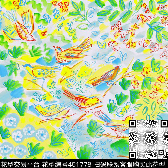 花朵绿草时尚数码印花华亿平台下载（图片编号: 451778） - 瓦栏（Walan）