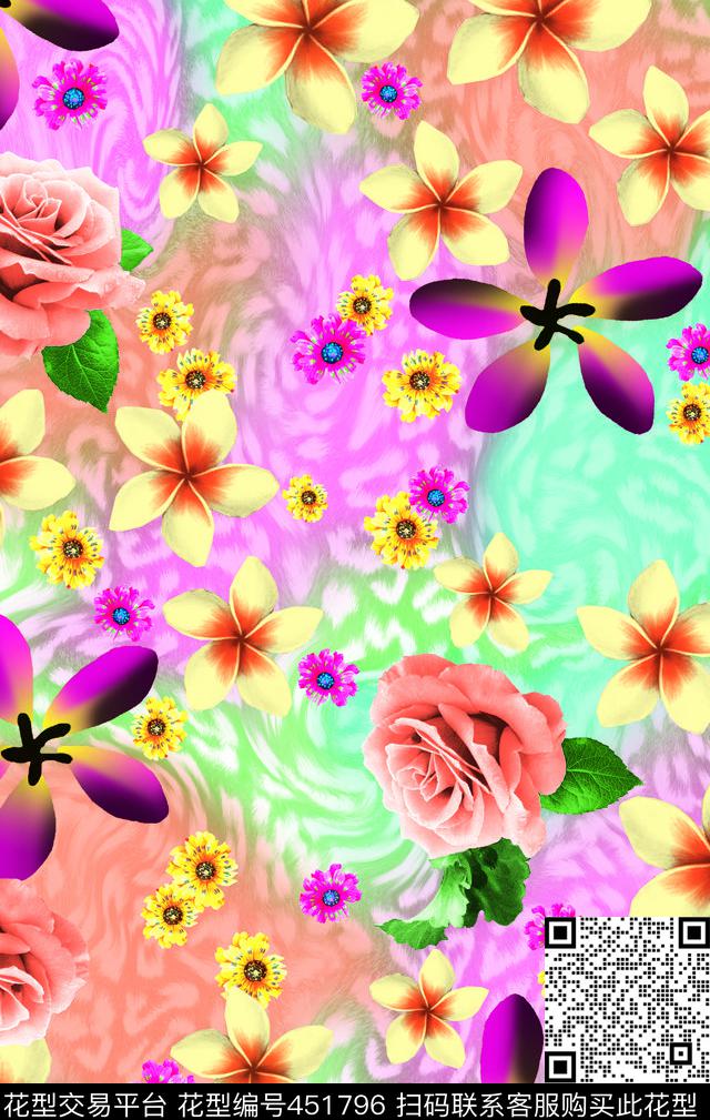 家纺图案豹点幻彩花卉数码印花华亿平台下载（图片编号: 451796） - 瓦栏（Walan）