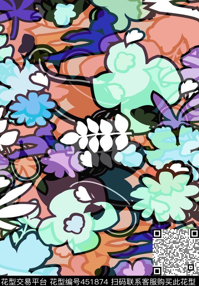 简约花卉70年代传统印花华亿平台下载（图片编号: 451874） - 瓦栏（Walan）