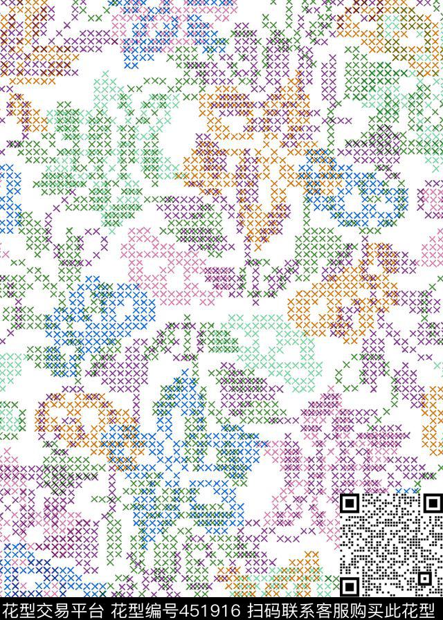 传统花卉十字绣传统印花华亿平台下载（图片编号: 451916） - 瓦栏（Walan）