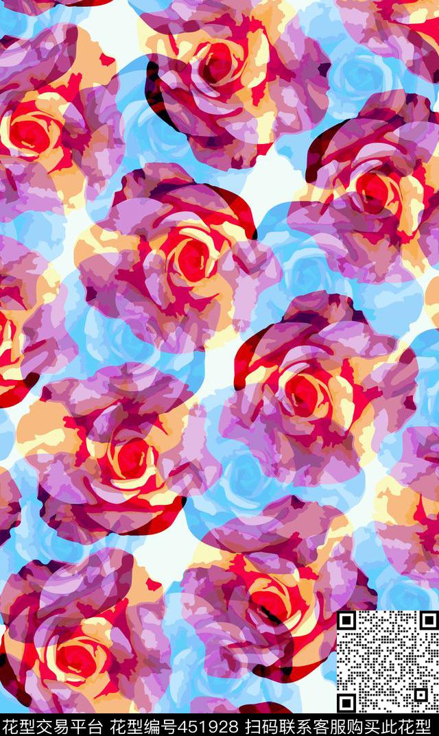 唯美玫瑰花叠影传统印花华亿平台下载（图片编号: 451928） - 瓦栏（Walan）