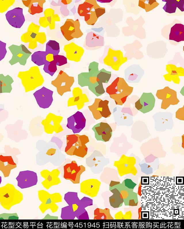 清新小花丛多彩传统印花华亿平台下载（图片编号: 451945） - 瓦栏（Walan）