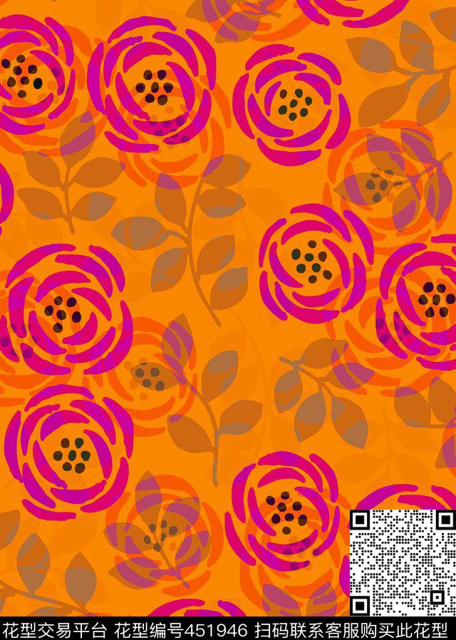清新简笔花玫瑰传统印花华亿平台下载（图片编号: 451946） - 瓦栏（Walan）